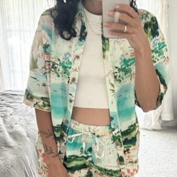 Anthropologie Celandine Linen Blend Printed Buttondown Shirt m new with tag xs - Picture 7 of 12